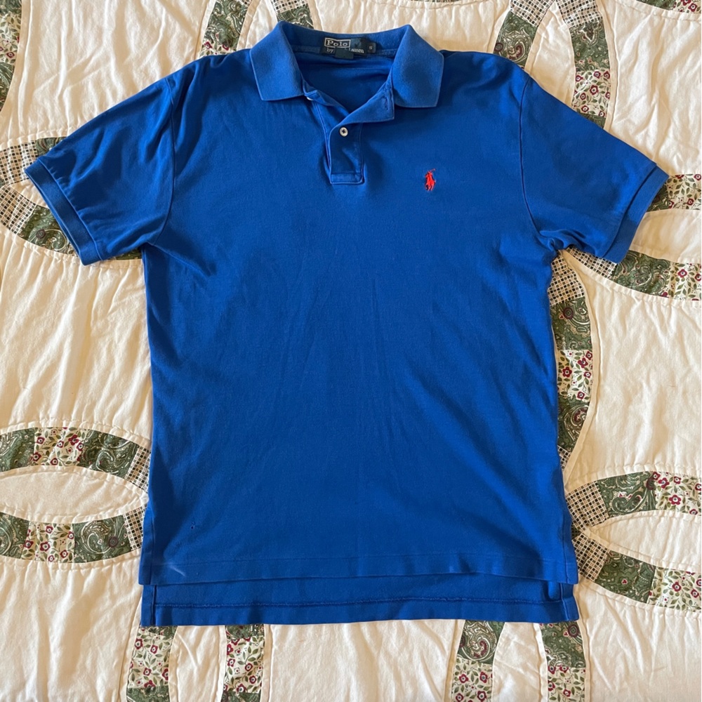 VTG 90s Polo Ralph Lauren Blue Polo Shirt with Red Pony Logo Size Small